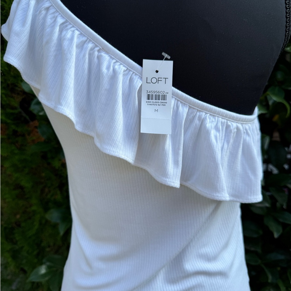 LOFT Off-Shoulder White Top with Ruffle - Picture 3 of 3